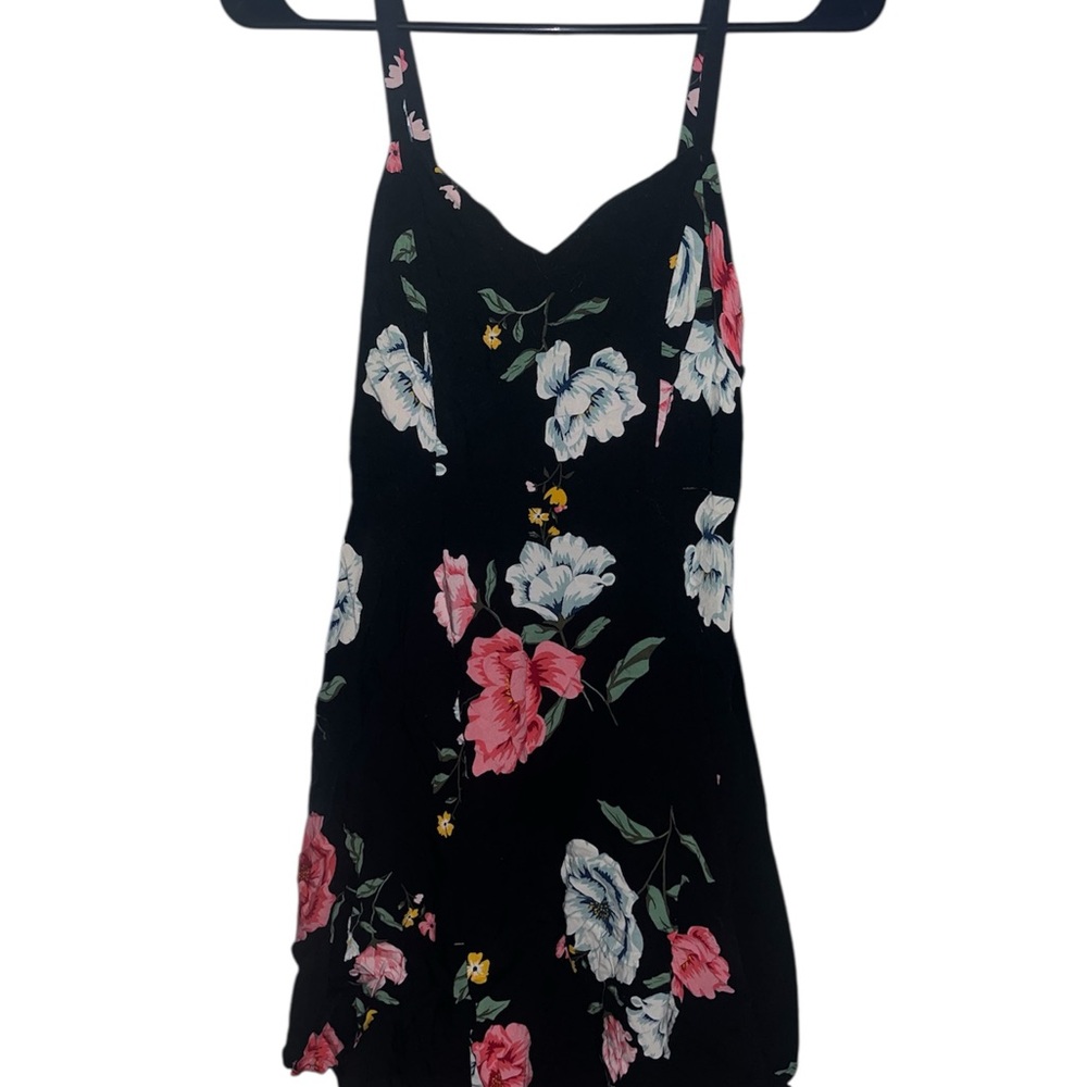 Old Navy Black Camisole Dress with Pink and White Floral Design